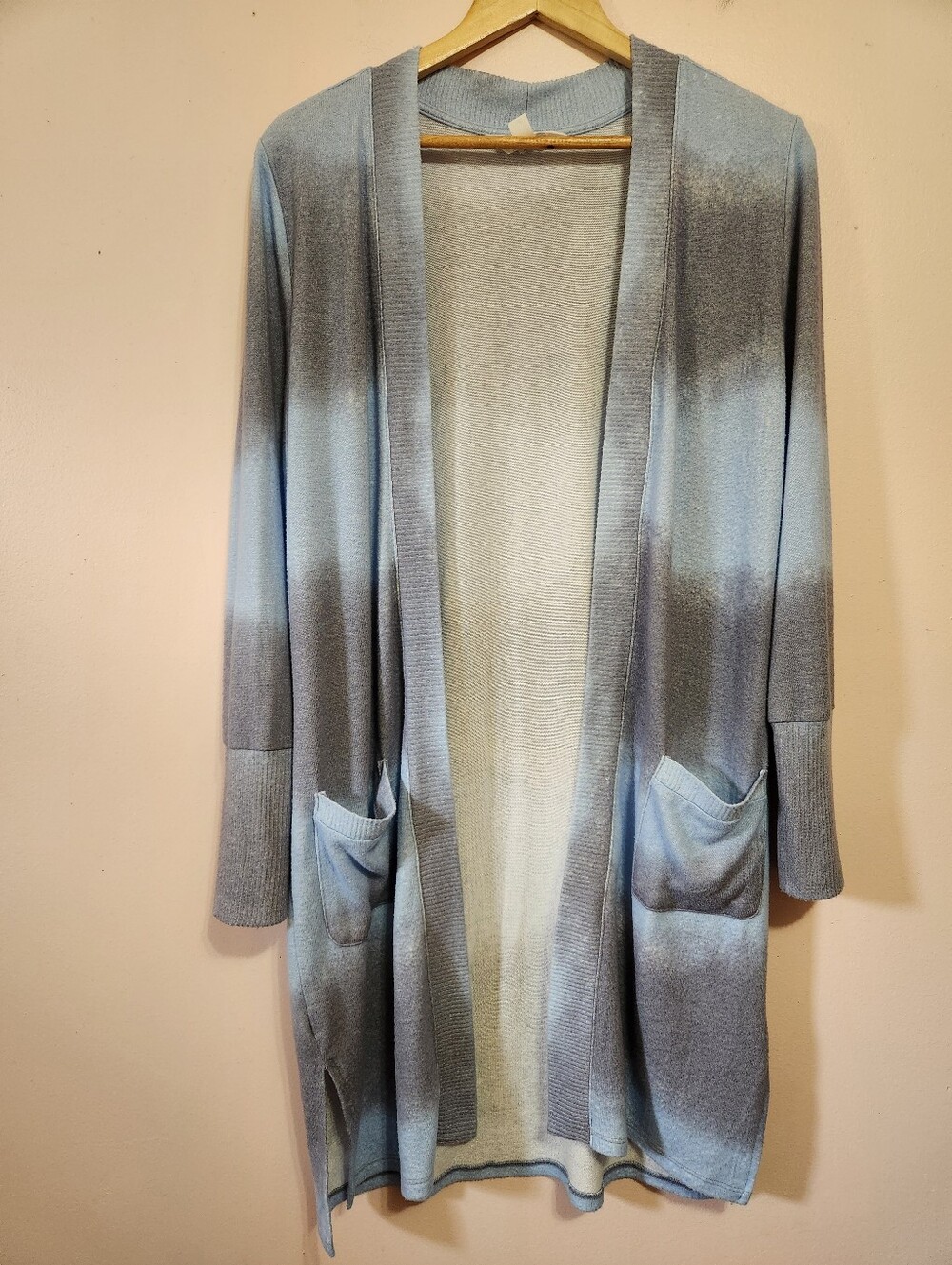 ​Market & Spruce Blue Grey Ombre Striped Open Front Duster Cardigan L
